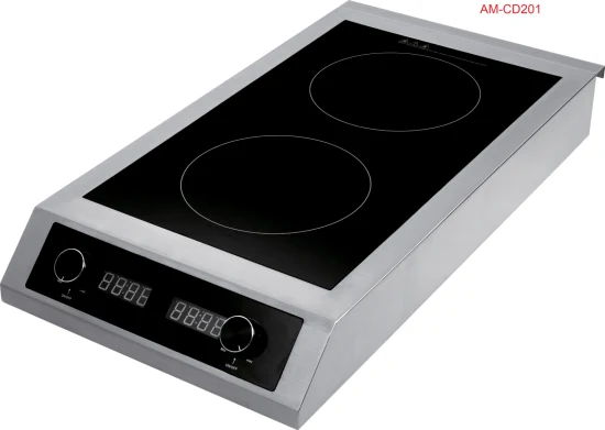 Cuisinière à induction Wok en acier inoxydable à double brûleur électrique pour équipement de cuisine de restaurant